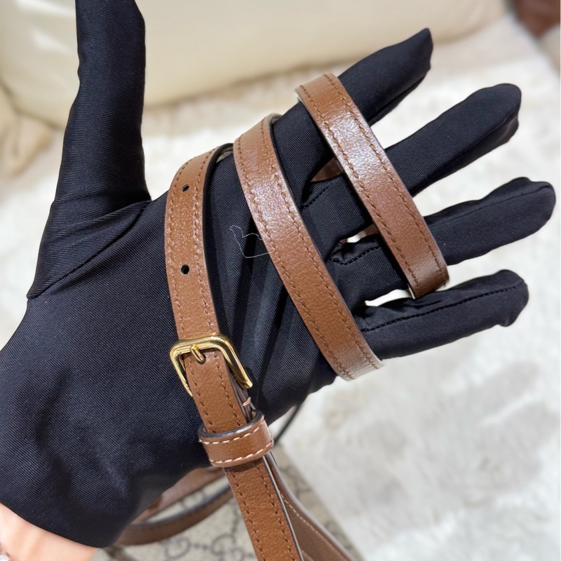 Gucci古馳Horsebit 1955老花盒子包+棕色拼皮+金色馬銜扣-5