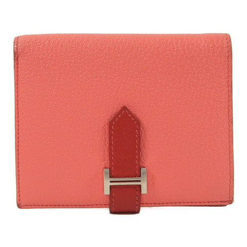 HERMES Chevre皮革Bearn Compact Wallet錢包Rose Lipstick/Rouge Casaque