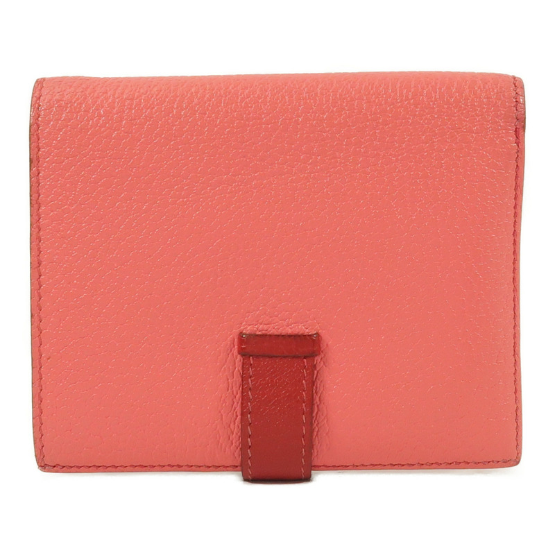 HERMES Chevre皮革Bearn Compact Wallet錢包Rose Lipstick/Rouge Casaque-1