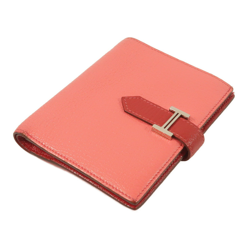 HERMES Chevre皮革Bearn Compact Wallet錢包Rose Lipstick/Rouge Casaque-2