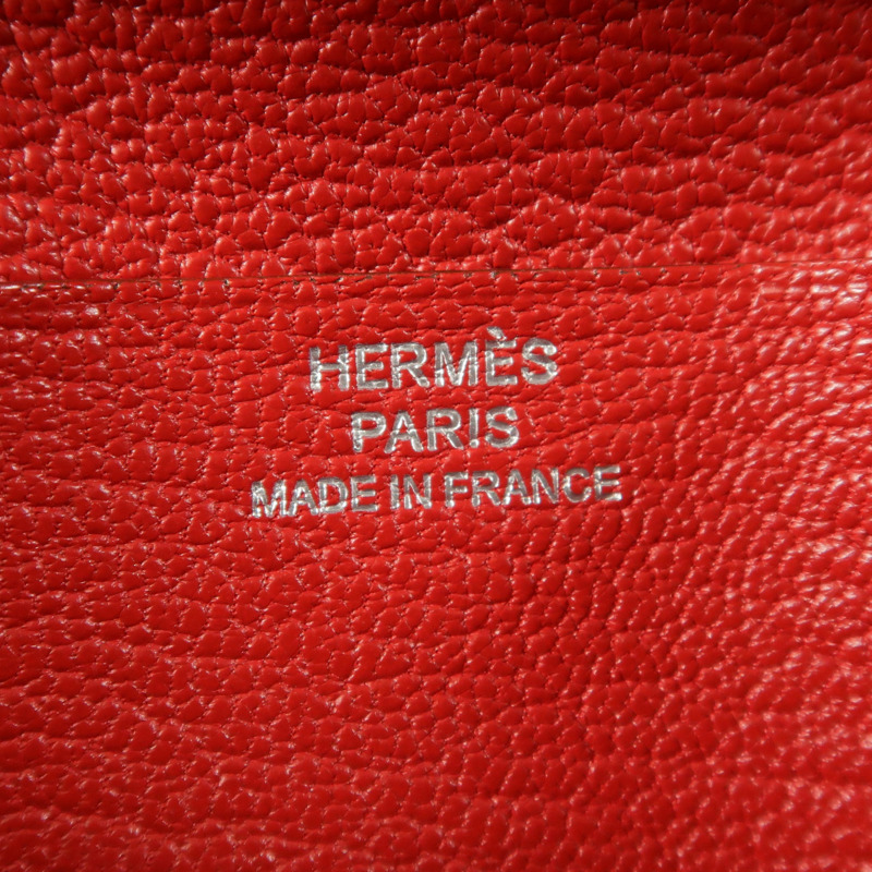 HERMES Chevre皮革Bearn Compact Wallet錢包Rose Lipstick/Rouge Casaque-6