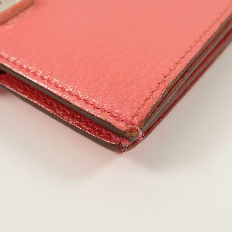 HERMES Chevre皮革Bearn Compact Wallet錢包Rose Lipstick/Rouge Casaque-9