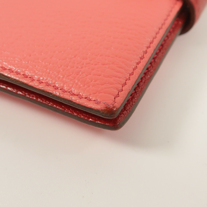 HERMES Chevre皮革Bearn Compact Wallet錢包Rose Lipstick/Rouge Casaque-10