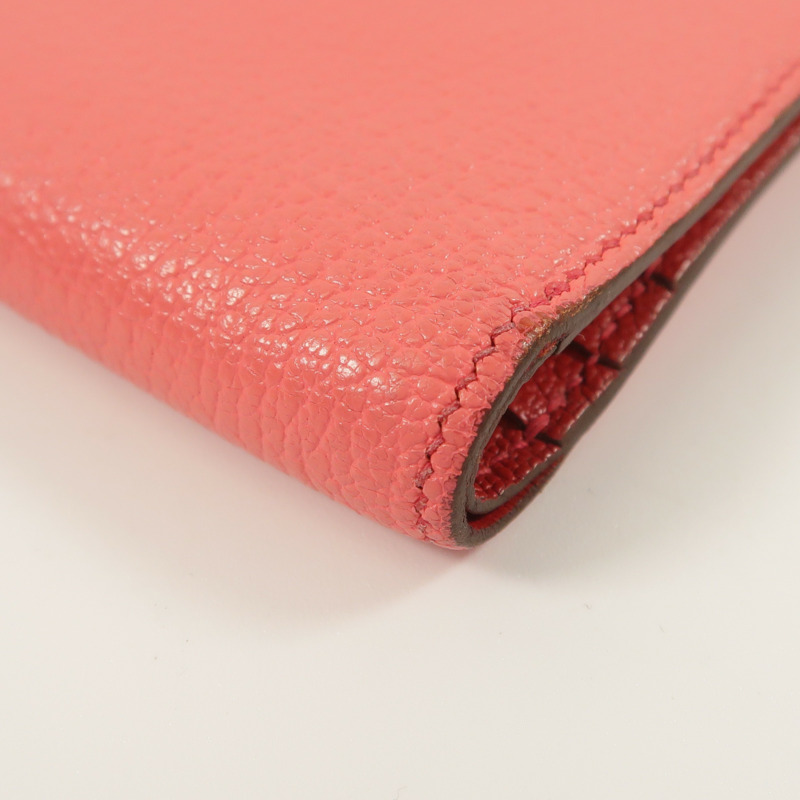HERMES Chevre皮革Bearn Compact Wallet錢包Rose Lipstick/Rouge Casaque-11