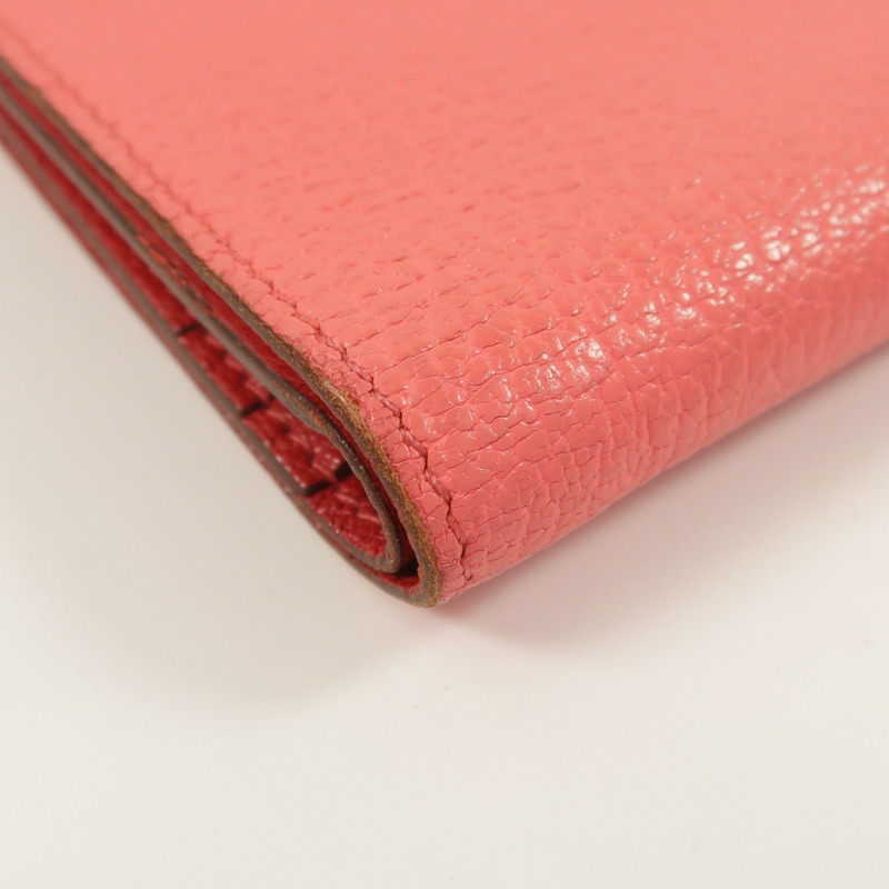 HERMES Chevre皮革Bearn Compact Wallet錢包Rose Lipstick/Rouge Casaque-12