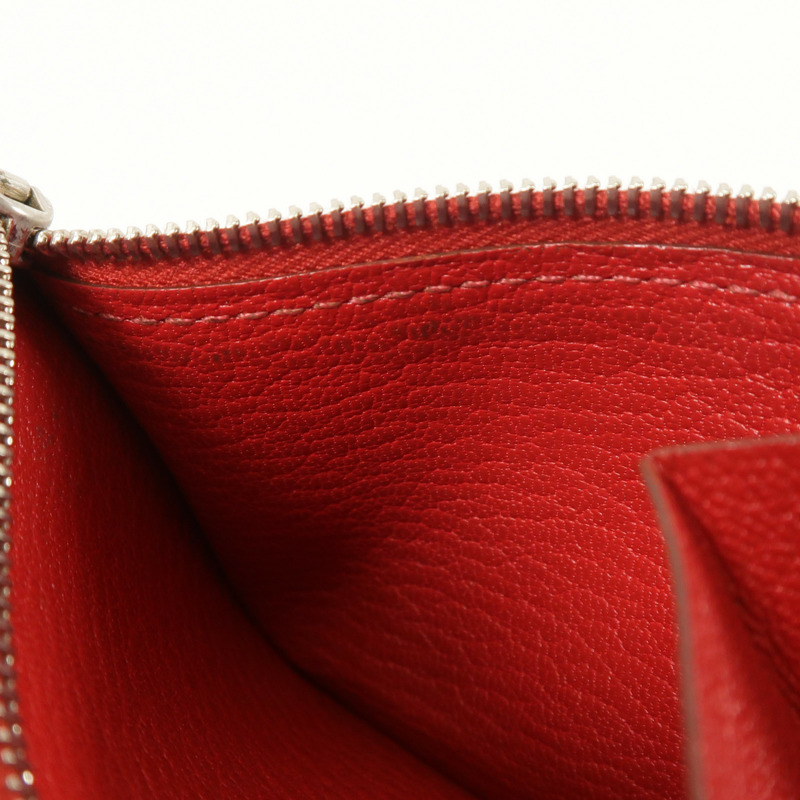 HERMES Chevre皮革Bearn Compact Wallet錢包Rose Lipstick/Rouge Casaque-14