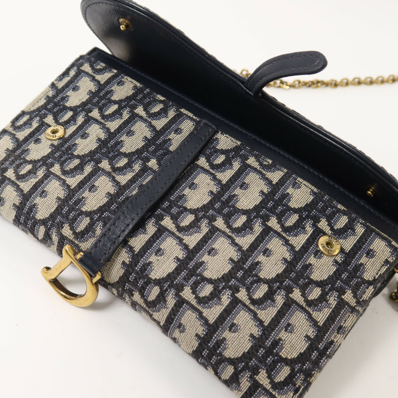 Dior 帆布Small Saddle Pouch With Chain鏈帶肩背袋-4
