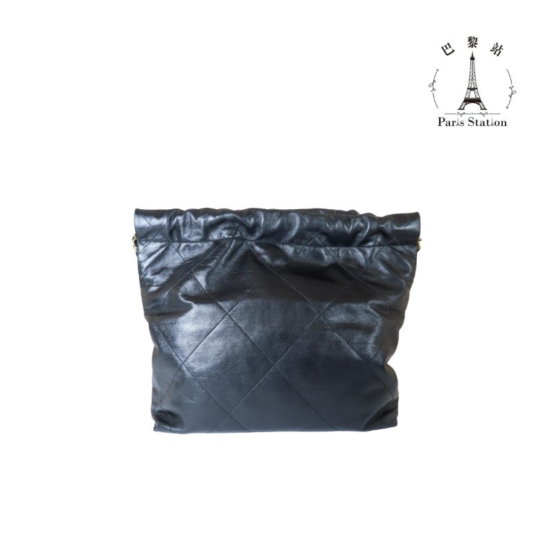 【巴黎站二手名牌專賣店】＊現貨＊CHANEL 香奈兒 真品＊AS3260黑色皮革菱格紋金雙C 22BAG金鏈兩用斜背包(小)-1