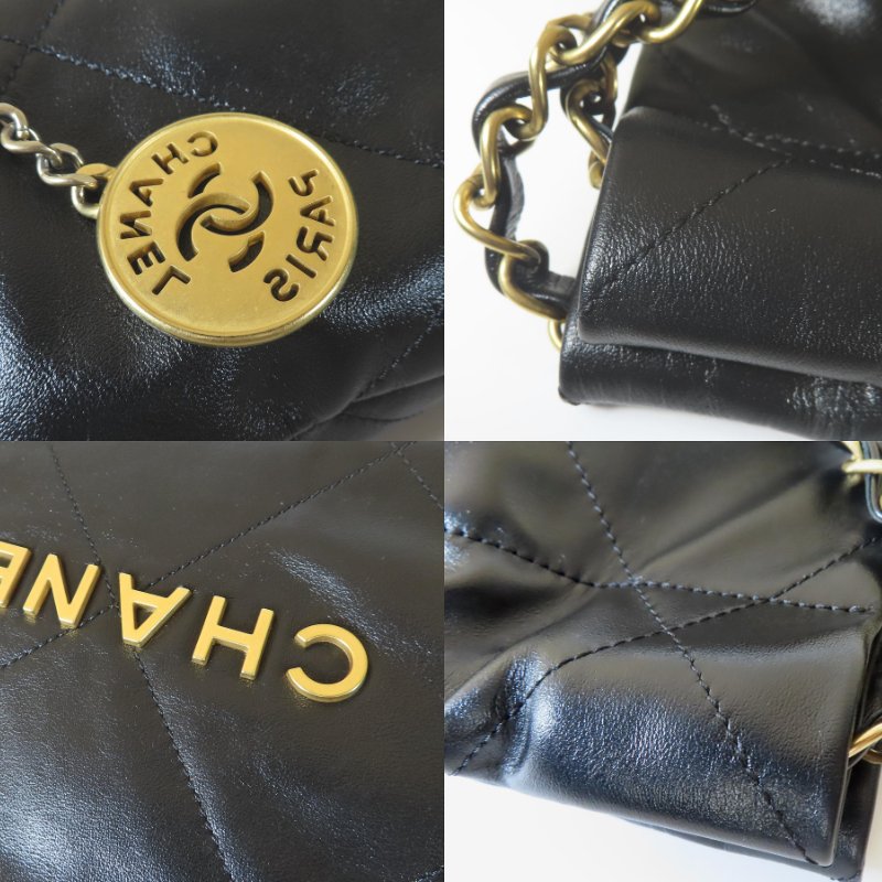 【巴黎站二手名牌專賣店】＊現貨＊CHANEL 香奈兒 真品＊AS3260黑色皮革菱格紋金雙C 22BAG金鏈兩用斜背包(小)-6