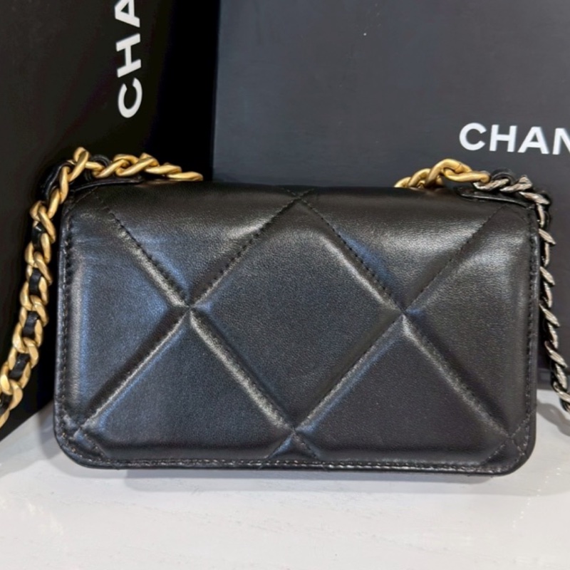 🛼CHANEL香奈兒經典黑金19bag羊皮菱格紋woc鏈條發財包-11