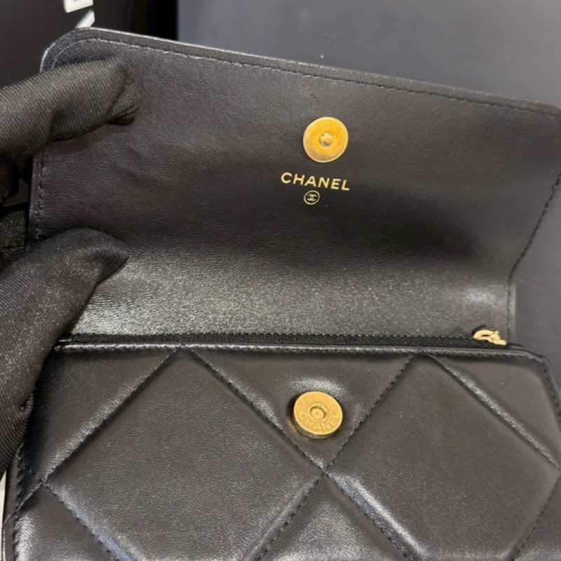 🛼CHANEL香奈兒經典黑金19bag羊皮菱格紋woc鏈條發財包-15