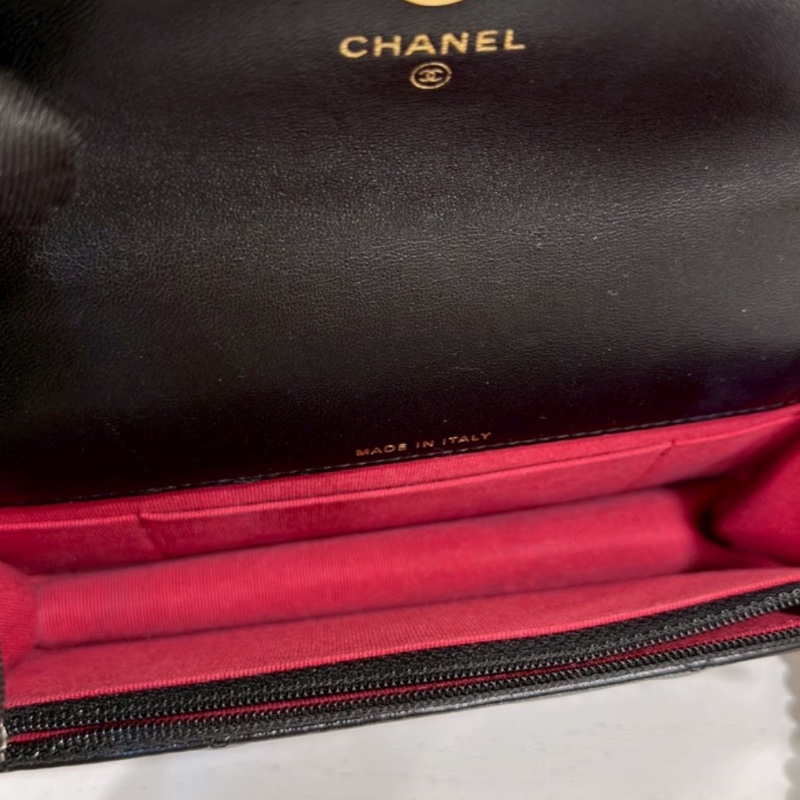 🛼CHANEL香奈兒經典黑金19bag羊皮菱格紋woc鏈條發財包-18