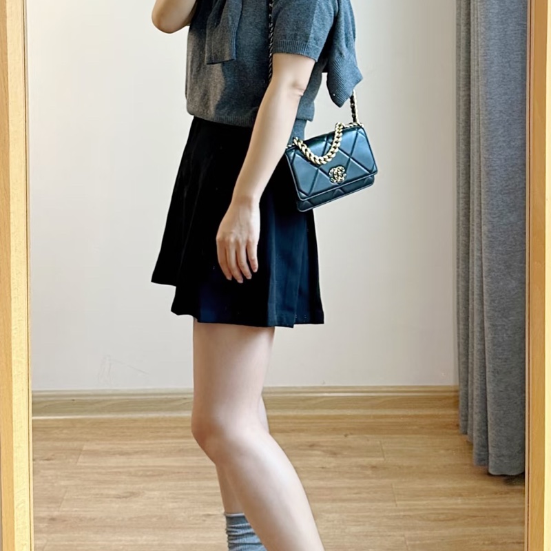 🛼CHANEL香奈兒經典黑金19bag羊皮菱格紋woc鏈條發財包-30