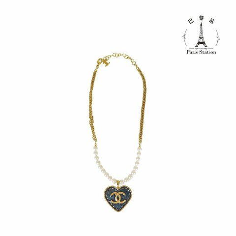 【巴黎站二手名牌專賣店】＊現貨＊CHANEL 香奈兒 真品＊ABC710 金/珍珠牛仔愛心項鍊