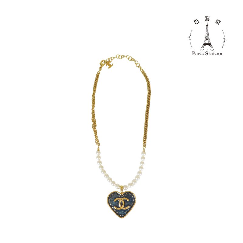 【巴黎站二手名牌專賣店】＊現貨＊CHANEL 香奈兒 真品＊ABC710 金/珍珠牛仔愛心項鍊-0