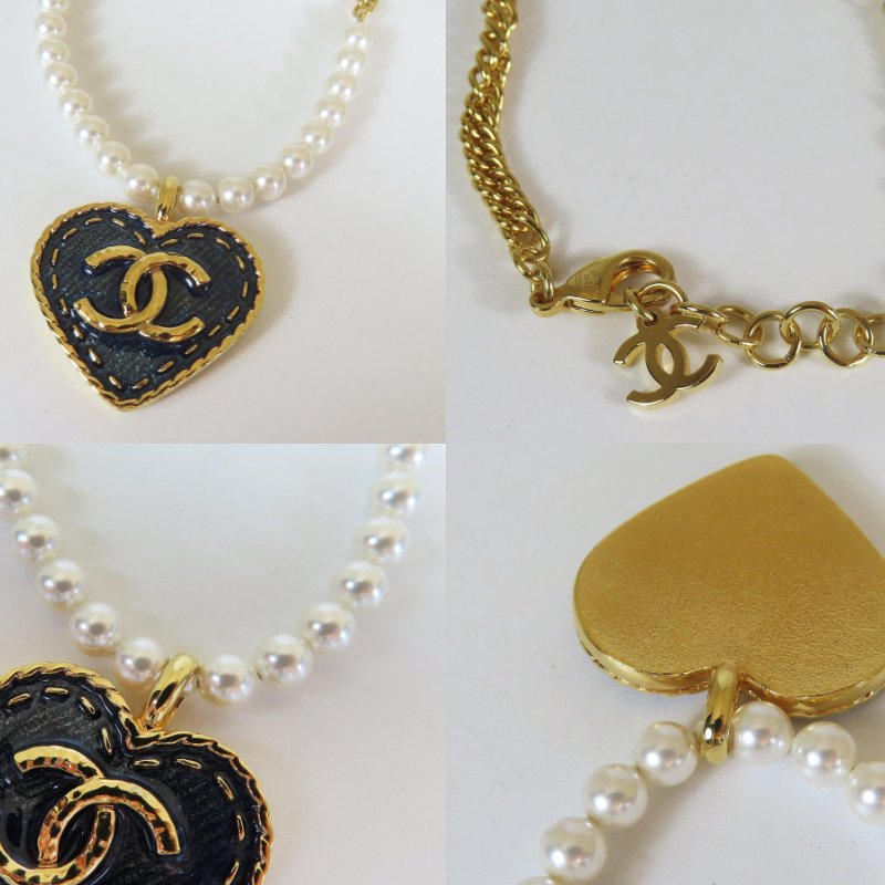 【巴黎站二手名牌專賣店】＊現貨＊CHANEL 香奈兒 真品＊ABC710 金/珍珠牛仔愛心項鍊-1