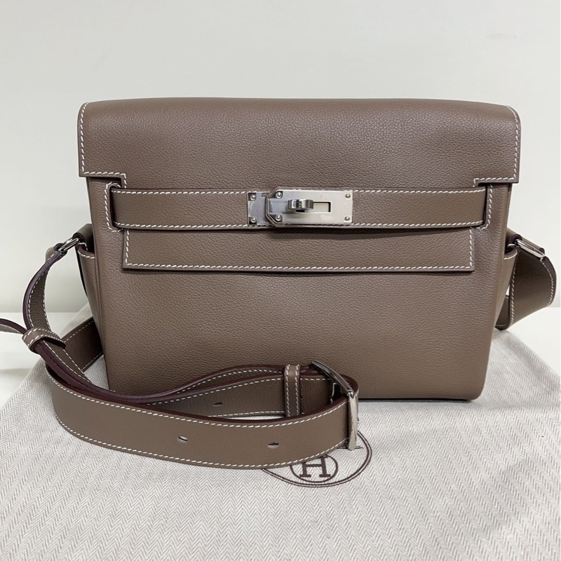 Hermes 愛馬仕 Kelly 小號 郵差包 銀扣 大象灰 W刻。-0