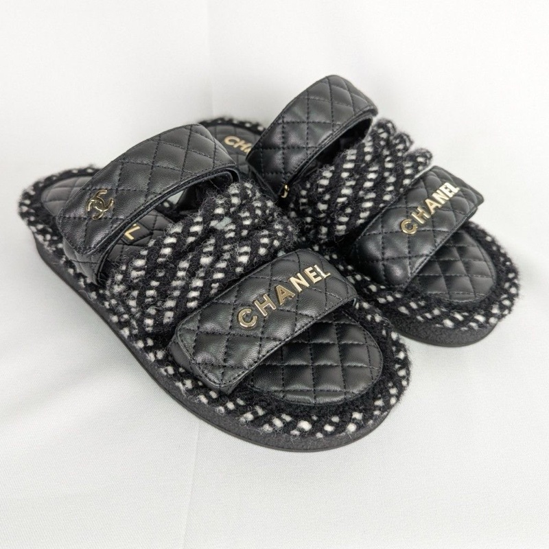 莉亞精品♡ Chanel 黑皮革繫繩厚底拖鞋 #38 全新-0