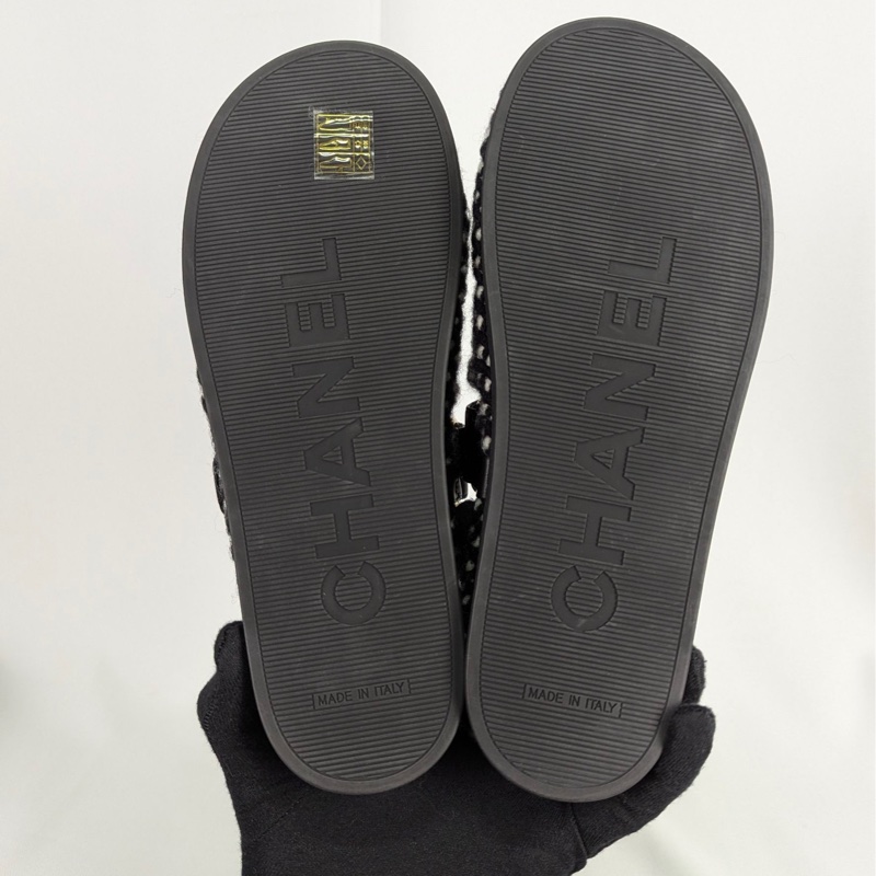莉亞精品♡ Chanel 黑皮革繫繩厚底拖鞋 #38 全新-2