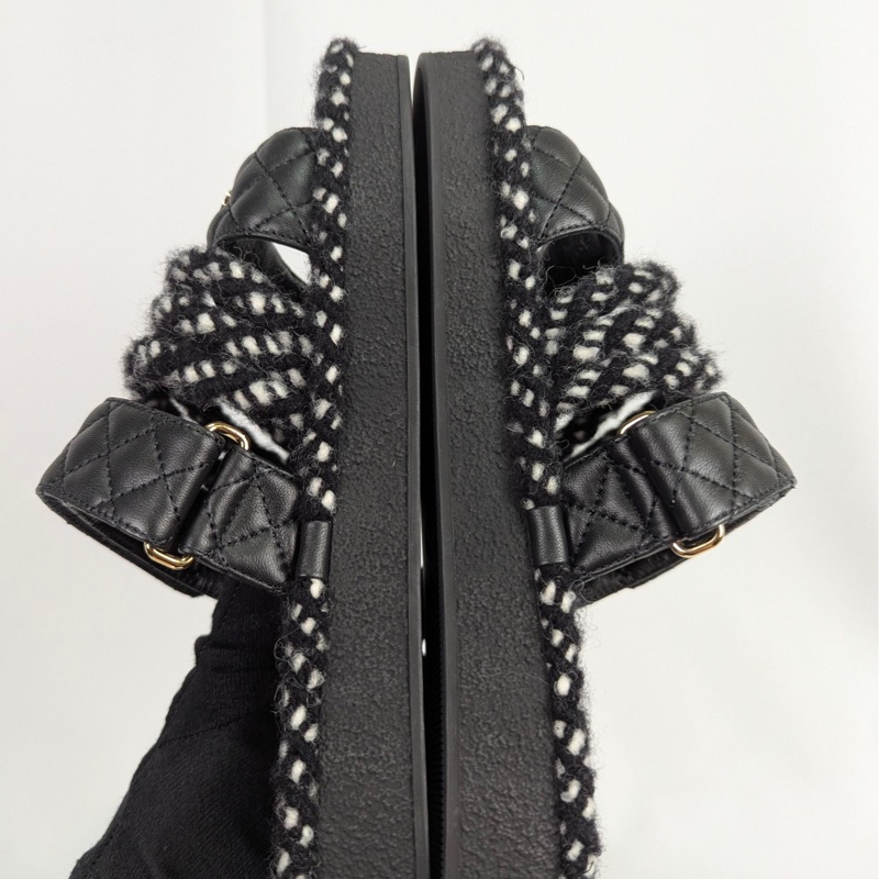 莉亞精品♡ Chanel 黑皮革繫繩厚底拖鞋 #38 全新-3