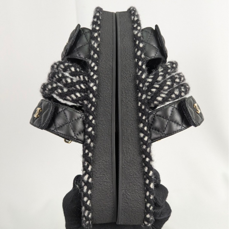 莉亞精品♡ Chanel 黑皮革繫繩厚底拖鞋 #38 全新-4