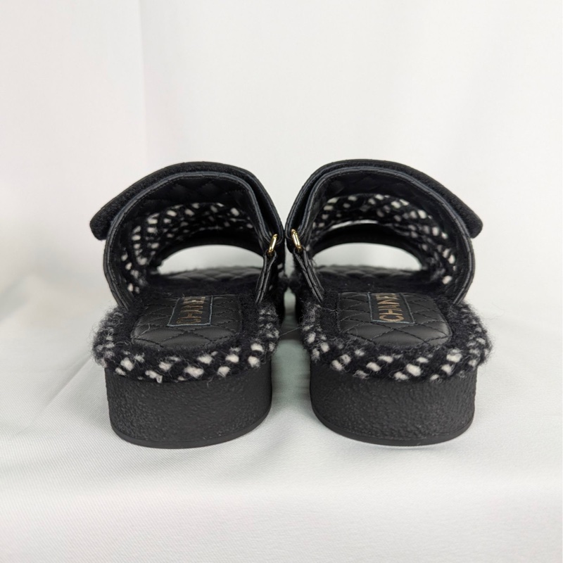 莉亞精品♡ Chanel 黑皮革繫繩厚底拖鞋 #38 全新-6