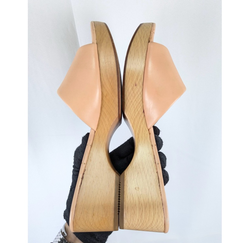 莉亞精品♡ Chanel 粉膚木底拖鞋 #37.5 二手-1