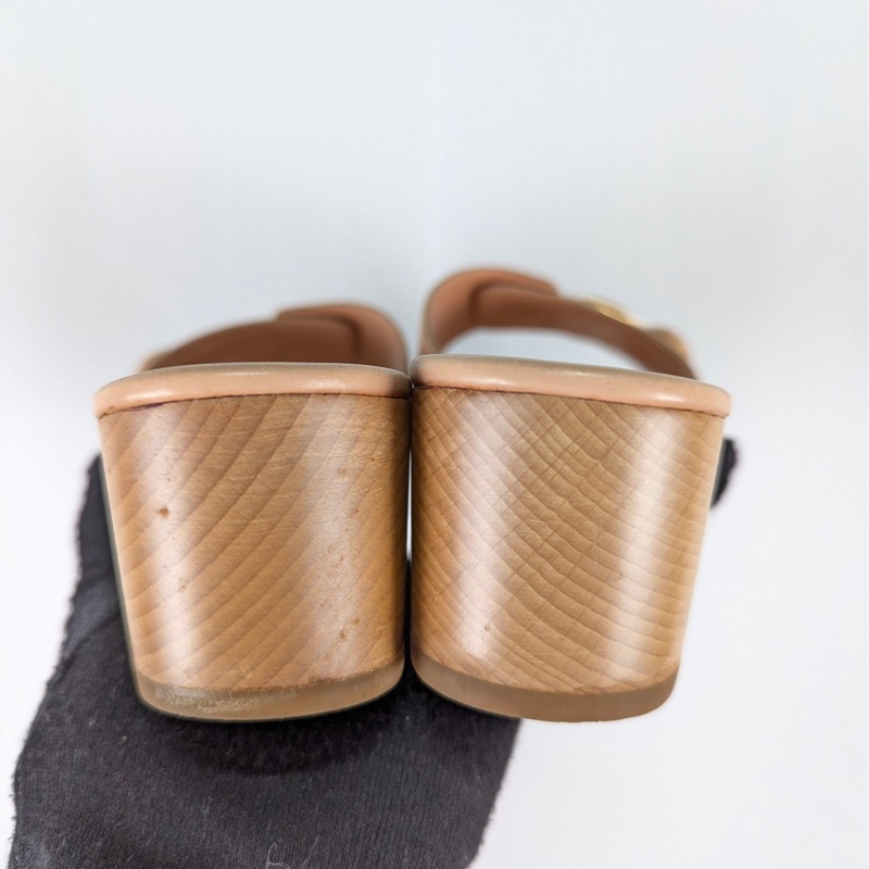 莉亞精品♡ Chanel 粉膚木底拖鞋 #37.5 二手-4