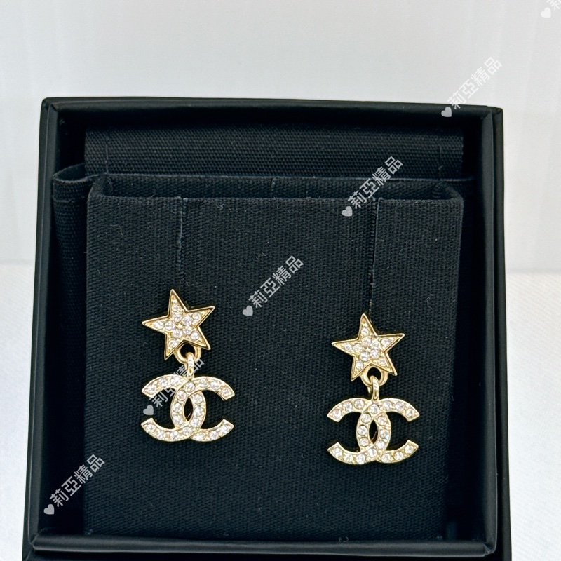 莉亞精品♡ Chanel星星吊墜水鑽耳針 近新美品-2