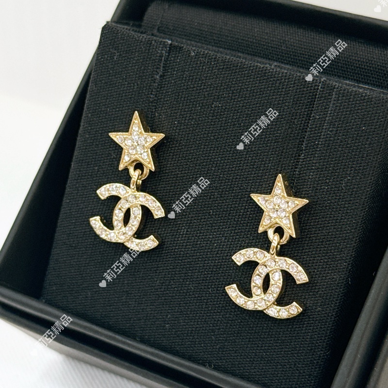 莉亞精品♡ Chanel星星吊墜水鑽耳針 近新美品-3