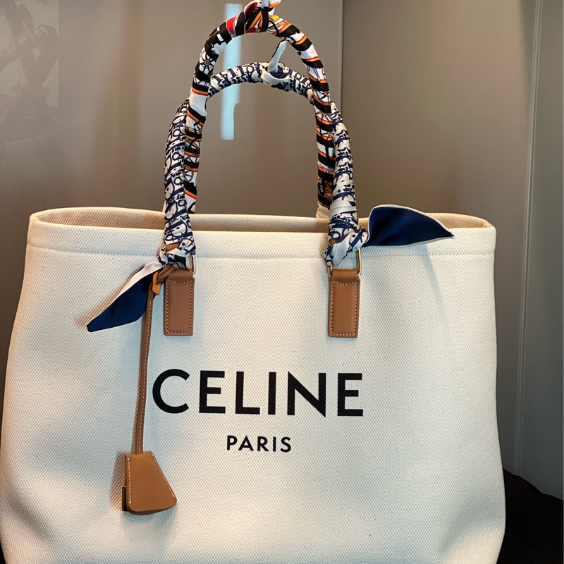 【近全新正品】Celine Cabas Tote  帆布托特包－大號（附保卡、訂製內袋與雙風格絲巾）-0