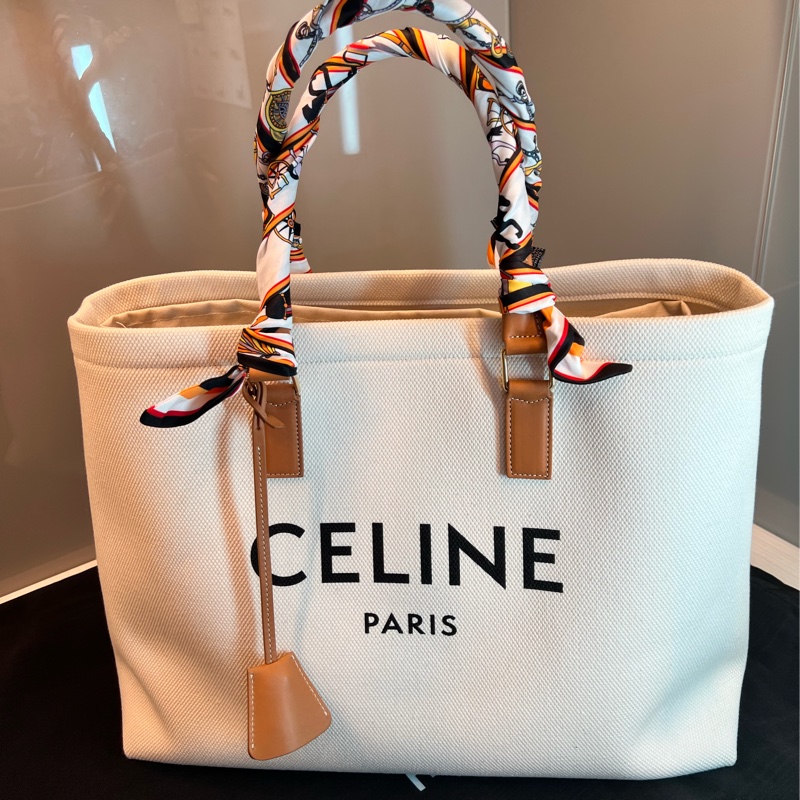 【近全新正品】Celine Cabas Tote  帆布托特包－大號（附保卡、訂製內袋與雙風格絲巾）-4