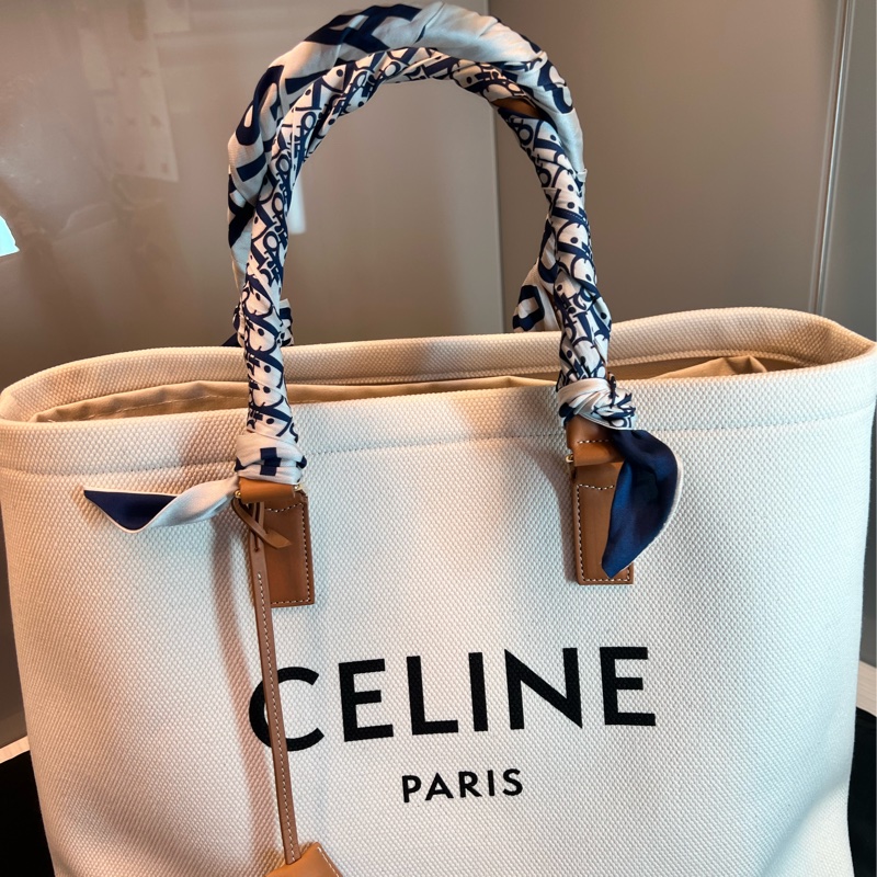 【近全新正品】Celine Cabas Tote  帆布托特包－大號（附保卡、訂製內袋與雙風格絲巾）-5