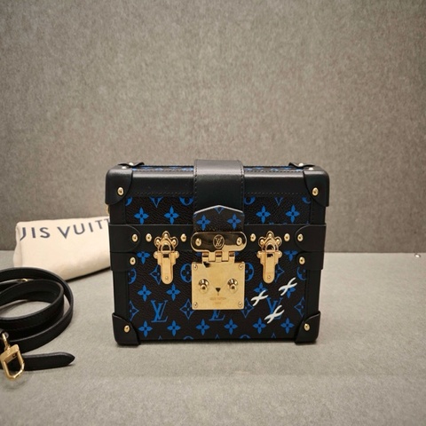 LV路易威登 日本限定 黑藍拼色 老花 硬盒 單肩斜挎包Petite Malle