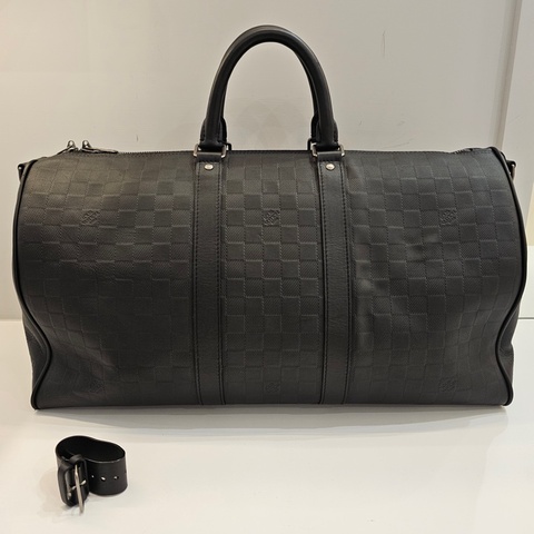 Lv黑格紋全皮 keepall50