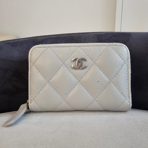 Chanel ㄇ字零錢包 灰荔枝銀扣 新版