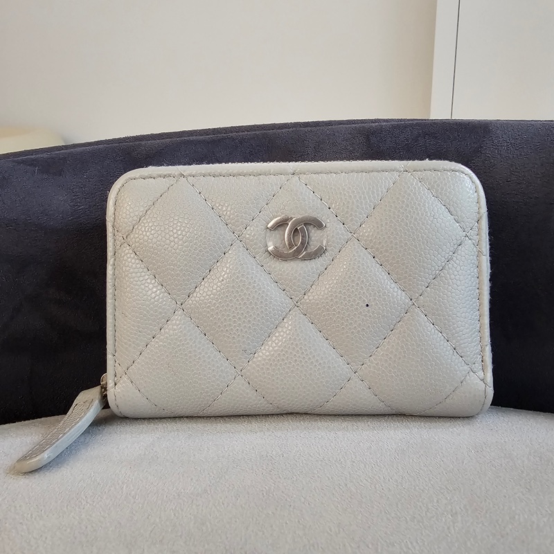 Chanel ㄇ字零錢包 灰荔枝銀扣 新版-0