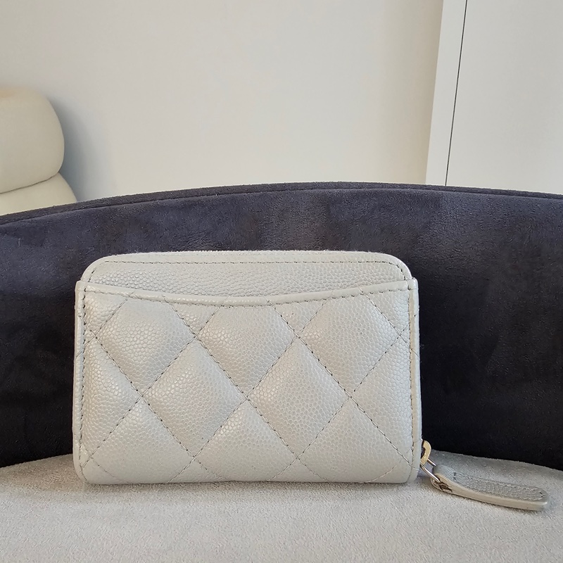 Chanel ㄇ字零錢包 灰荔枝銀扣 新版-1