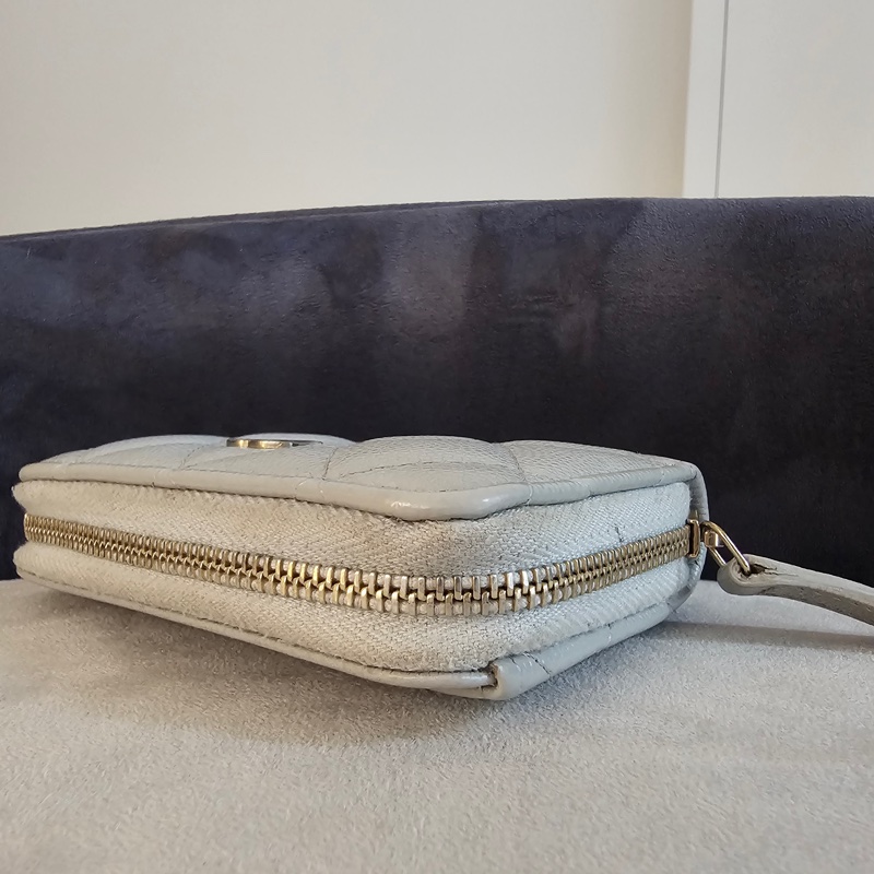 Chanel ㄇ字零錢包 灰荔枝銀扣 新版-3