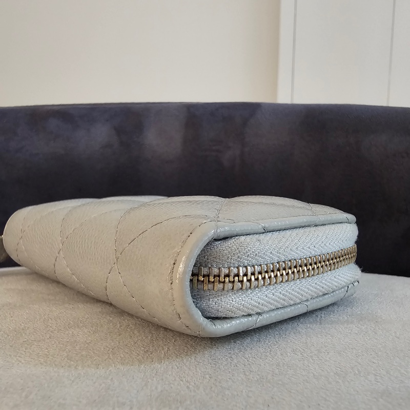 Chanel ㄇ字零錢包 灰荔枝銀扣 新版-4