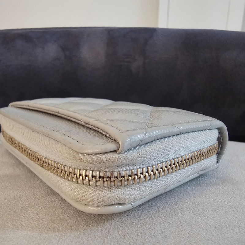 Chanel ㄇ字零錢包 灰荔枝銀扣 新版-5