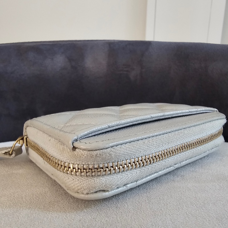 Chanel ㄇ字零錢包 灰荔枝銀扣 新版-6