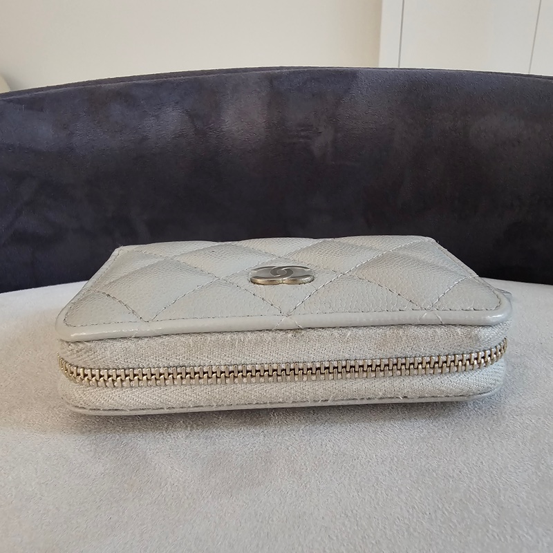 Chanel ㄇ字零錢包 灰荔枝銀扣 新版-8