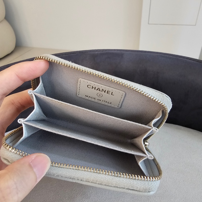 Chanel ㄇ字零錢包 灰荔枝銀扣 新版-9