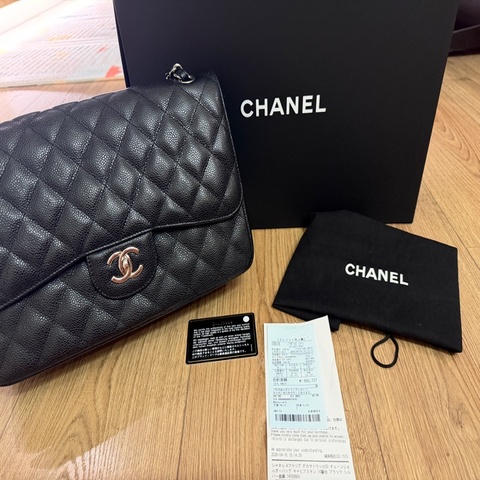 Chanel黑银荔枝纹CF Jumbo