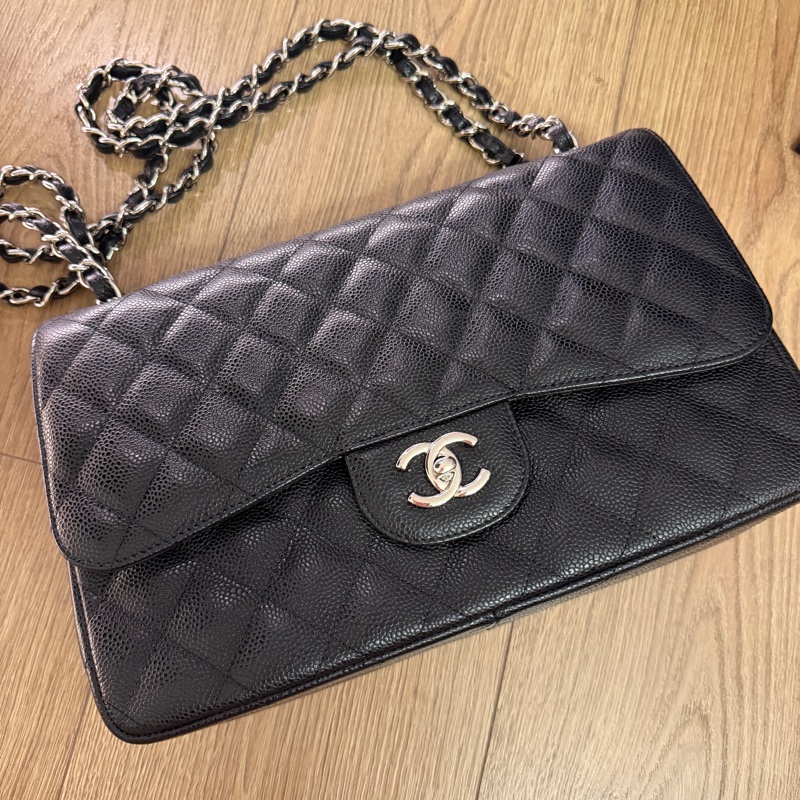 Chanel黑银荔枝纹CF Jumbo-1