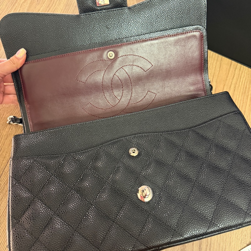 Chanel黑银荔枝纹CF Jumbo-6