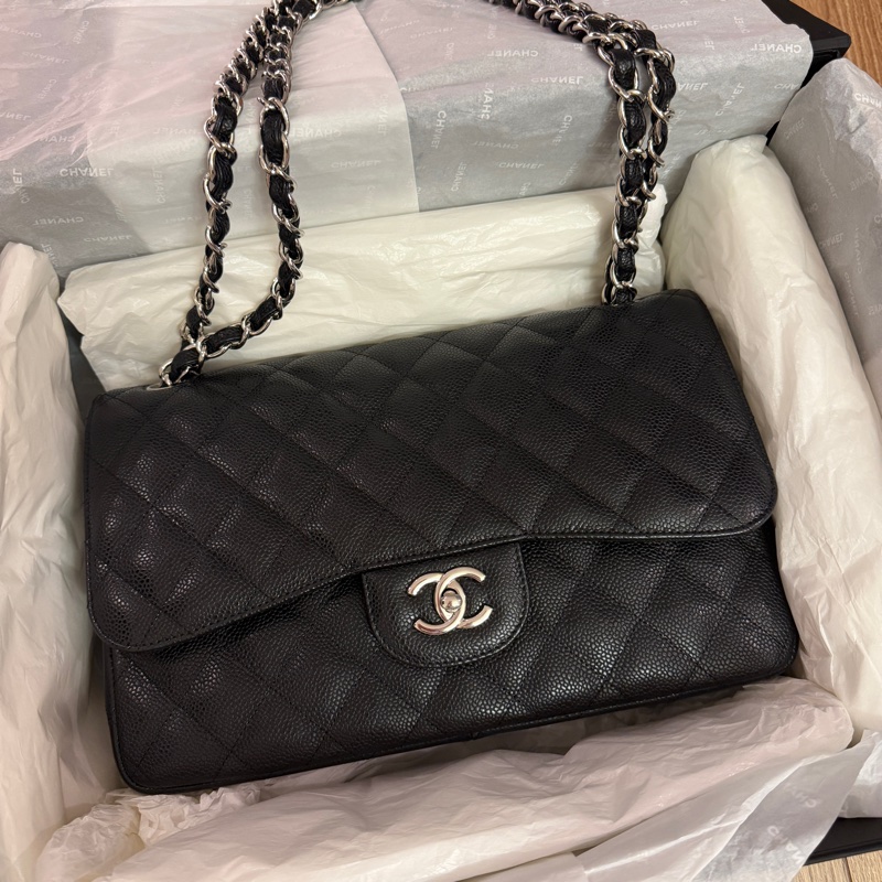 Chanel黑银荔枝纹CF Jumbo-7