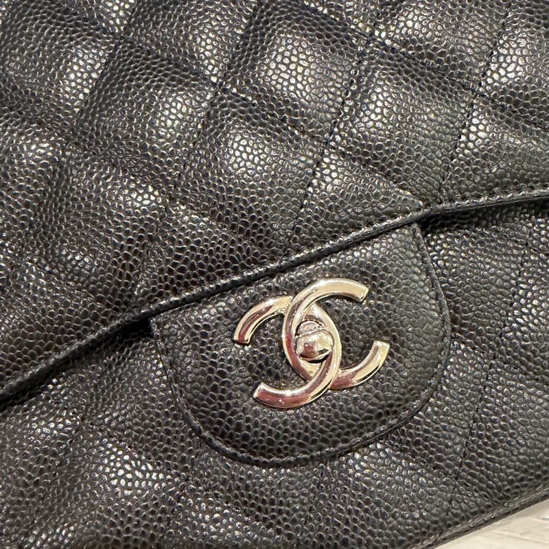 Chanel黑银荔枝纹CF Jumbo-16