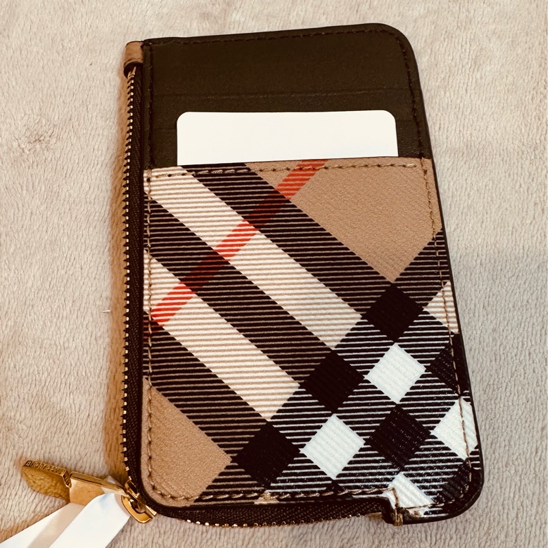 Burberry米色經典格紋撞色卡片零錢夾-0